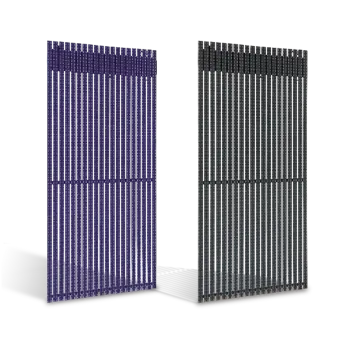Front and rear view of an LED Studio FORTIS Mesh transparent display panel
